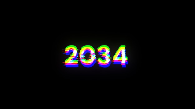 3D rendering 2034 text with screen effects of technological glitches