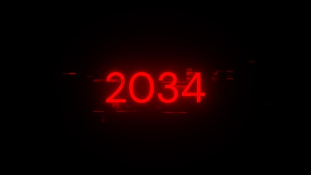 3D rendering 2034 text with screen effects of technological glitches