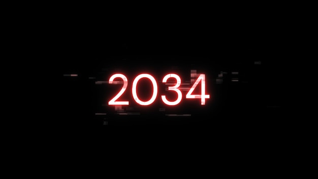 3D rendering 2034 text with screen effects of technological glitches