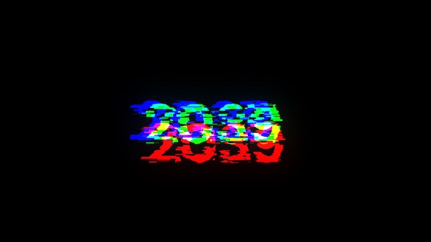 3D rendering 2039 text with screen effects of technological glitches