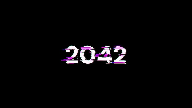 Photo 3d rendering 2042 text with screen effects of technological glitches