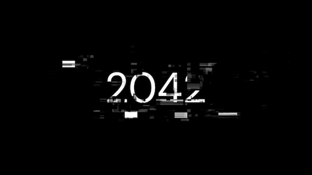 3D rendering 2042 text with screen effects of technological glitches