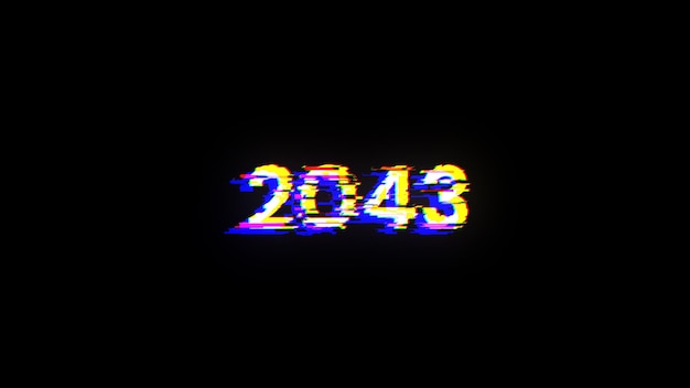 3D rendering 2043 text with screen effects of technological glitches