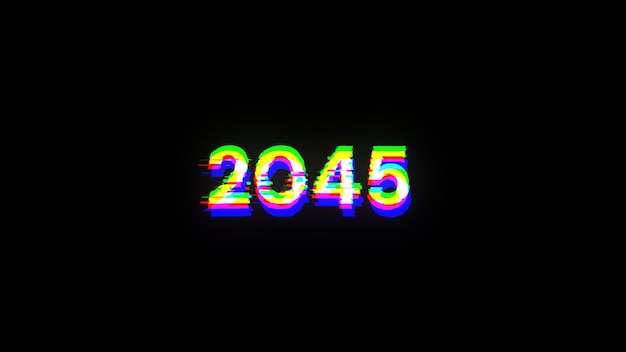 3D rendering 2045 text with screen effects of technological glitches