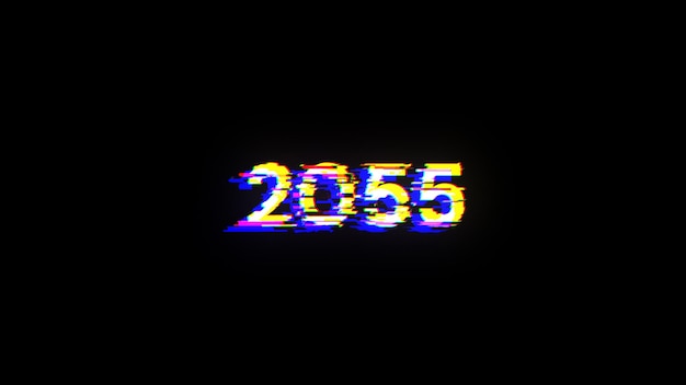 Photo 3d rendering 2055 text with screen effects of technological glitches