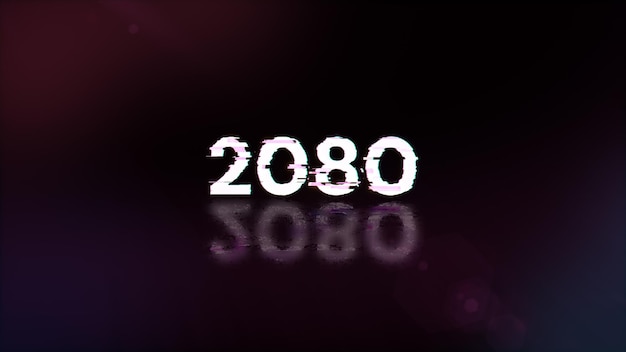 3D rendering 2080 text with screen effects of technological glitches