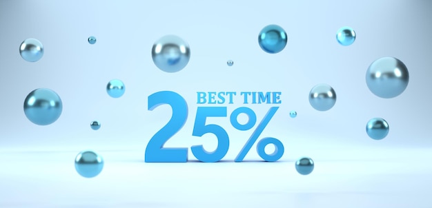 3D Rendering 25 percent off with bubble ball and blue background Special Offer 25 Discount Tag Super sale offer and best seller