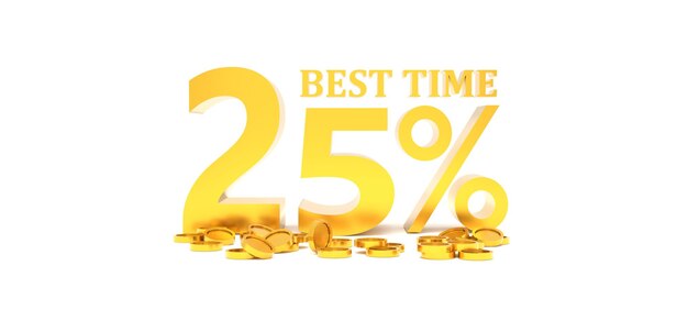 3D Rendering 25 percent off with gold coin and white background Special Offer 25 Discount Tag Super sale offer and best seller