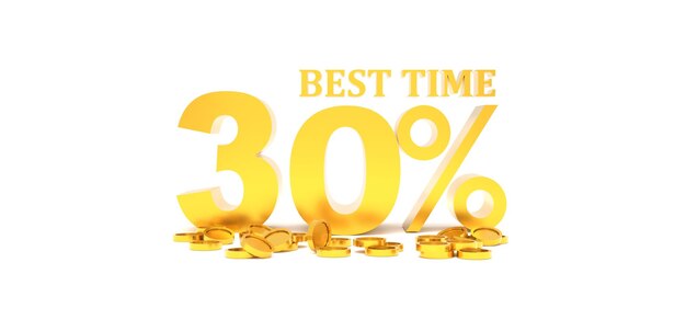 3D Rendering 30 percent off with gold coin and white background Special Offer 30 Discount Tag Super sale offer and best seller