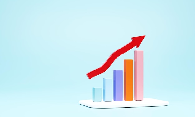 3D rendering 3D illustration bar graph pie chart and isolated on white background Ascending graph for progress growth concept of business finance investment economy statistics