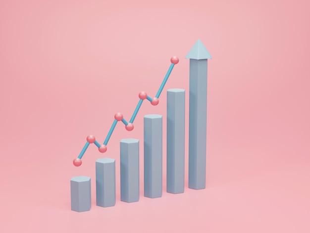 3D rendering 3D illustration Business chart Ascending graph for growth forward Concept of economy graph histograms statistics