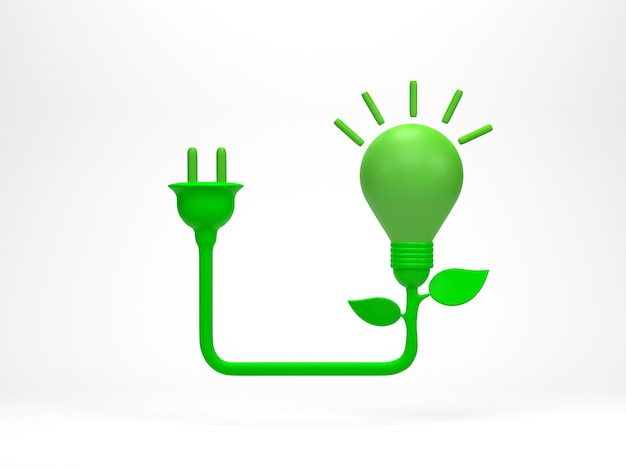 3d rendering 3d illustration Green electric plug power icon with plant and leaf shape Eco friendly charging and Alternative green power symbol Concept of Renewable power and clean energy