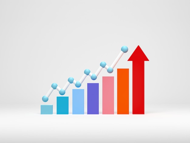 3D rendering 3D illustration Growing graph bar diagram on white background minimalist graph of income growth