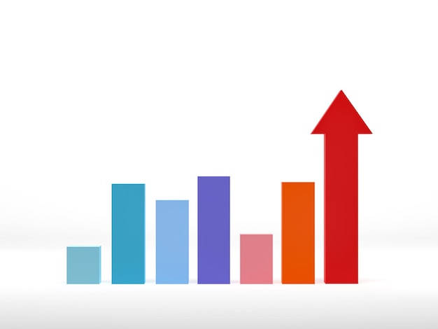 3D rendering 3D illustration Growing graph bar diagram on white background minimalist graph of income growth