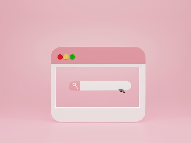 3D rendering 3D illustration Minimal video media player Interface with Search bar on pink background Concept of searching internet data and web browsing