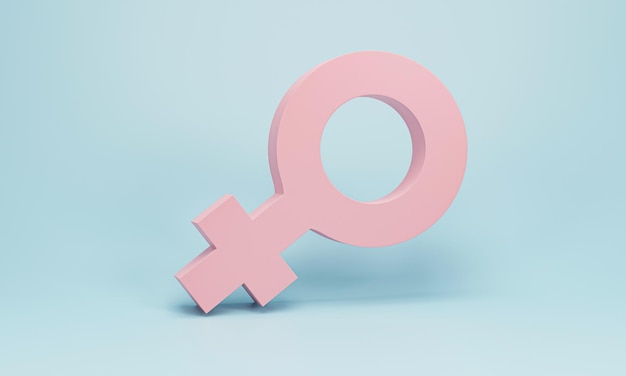 3d rendering 3d illustration Pink female gender sign woman sex symbol on blue pastel background Modern minimal design element concept