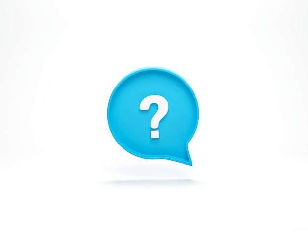 3D rendering 3D illustration Question mark icon in speech bubble on white background Business support FAQ and QA concept