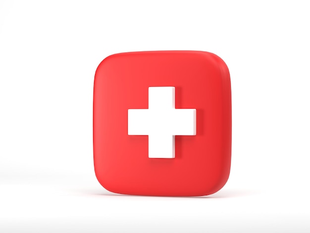 3D rendering 3D illustration Red cross icon isolated on white background medical cross button