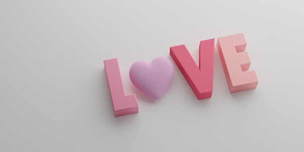 3D rendering 3d pink love text on background Valentine concept