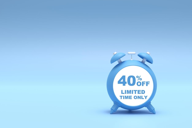 3D Rendering 40 percent limied time offer with freespace for texting on pastel blue background Special Offer 40 Discount Tag Super sale offer and best seller