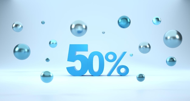 3D Rendering 50 percent off with bubble ball and blue background Special Offer 50 Discount Tag Super sale offer and best seller