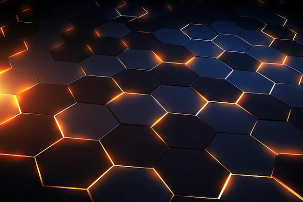 3D rendering of abstract background with glowing hexagons Futuristic honeycomb pattern Abstract background hexagon pattern with glowing lights AI Generated