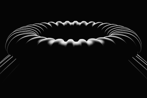 3D rendering abstract black round fractal portal round spiral on dark isolated background