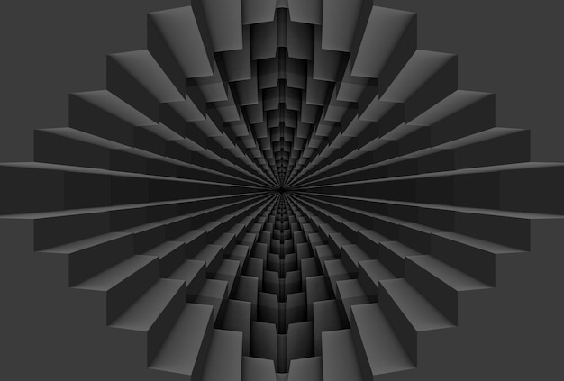 3D rendering Abstract Black Square Grid tunnel wall background