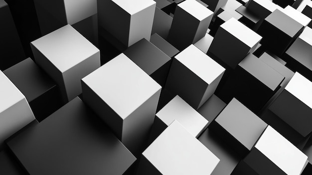 Photo 3d rendering of abstract black and white geometric