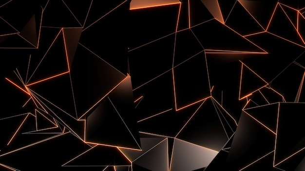 3D rendering of abstract bright polygonal triangles with a variety of surfaces