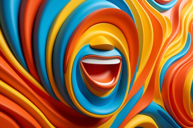 Photo 3d rendering of an abstract colorful wall with a smiling face