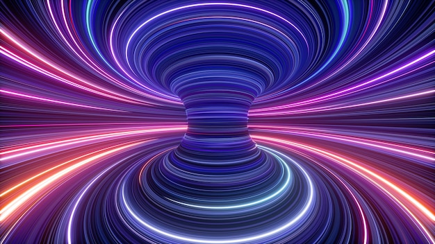 3d rendering abstract cosmic background ultra violet neon rays glowing lines