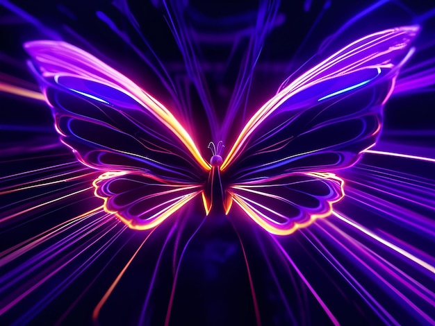 3d rendering abstract cosmic BUTTERFLY background ultra violet neon rays glowing lines network