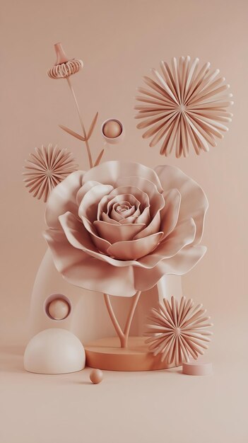 Photo 3d rendering abstract floral illustration for beauty leaflet presentation or catalog cover