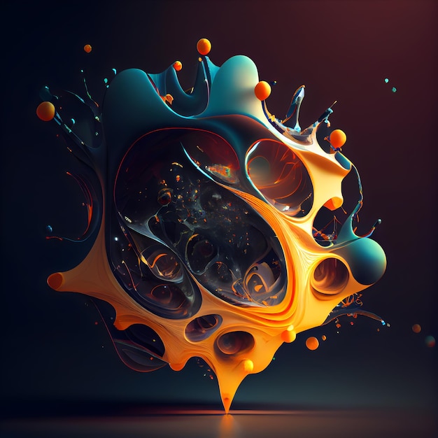 3d rendering of abstract fluid shape in blue and orange color