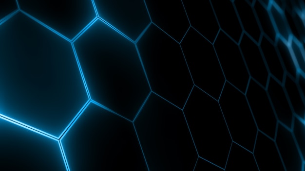 Photo 3d rendering of abstract futuristic hexagonal mesh with light effects