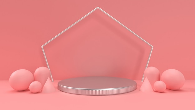 3d rendering of Abstract Geometric, Scene, Podium, Stage And Display  . With Pink Color Tone.