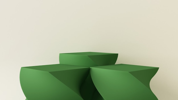 3D Rendering abstract geometry green color pedestal