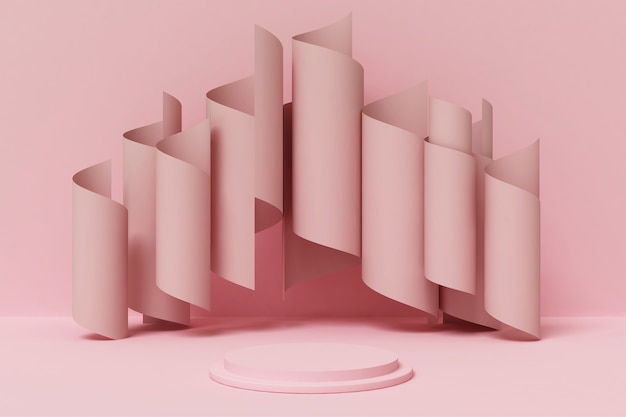 3D Rendering abstract geometry pink color pedestal