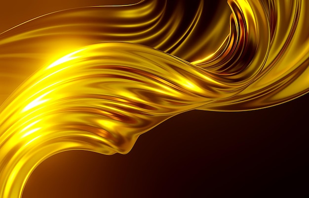 3d rendering Abstract Gold Waves background and beautiful reflections