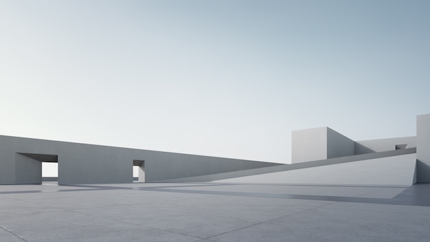 3d rendering of abstract gray building with clear sky .