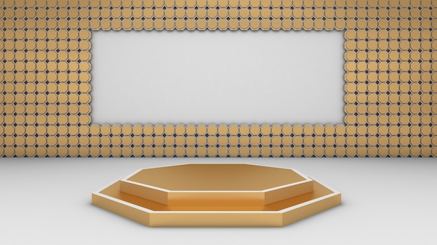 3d rendering of abstract Hexagon shape and podium for show product