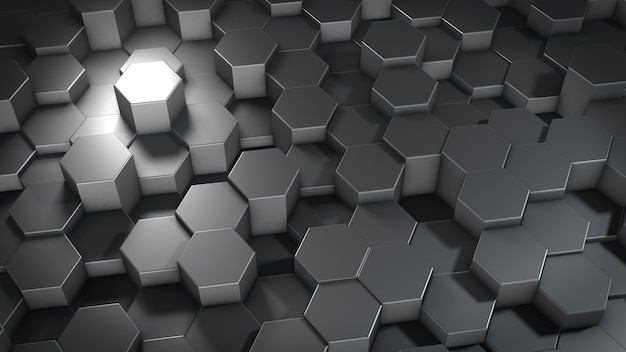 3D rendering of abstract hexagonal geometric metallic surfaces in virtual space