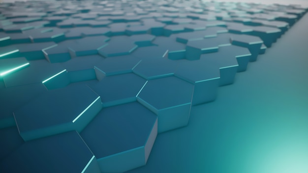 3D rendering of abstract hexagonal geometric surfaces in virtual space