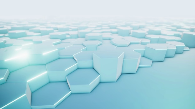 3D rendering of abstract hexagonal geometric surfaces in virtual space