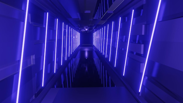 3d rendering abstract purple neon hallway corridor