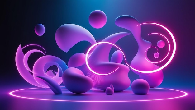 3D rendering of abstract shapes glowing in ultraviolet