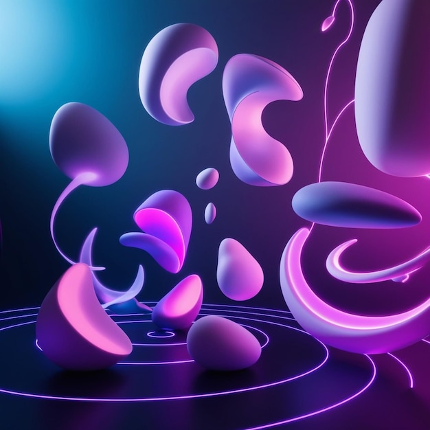 Photo 3d rendering of abstract shapes glowing in ultraviolet