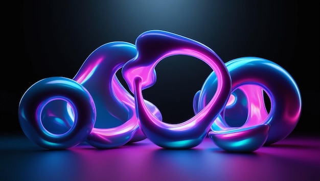 Photo 3d rendering of abstract shapes glowing in ultraviolet