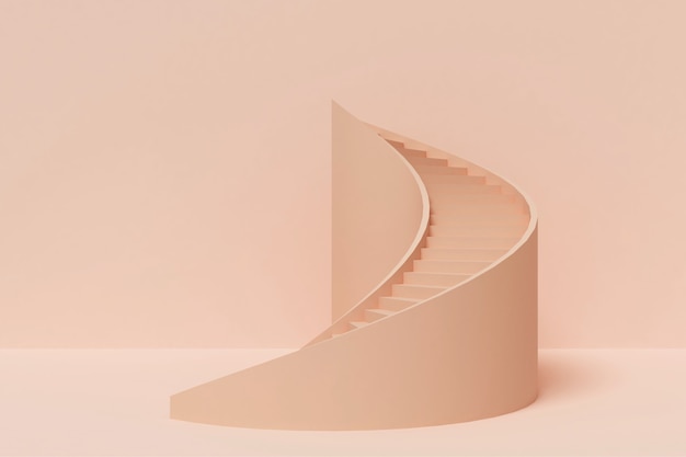 3D Rendering abstract stairs cream color on same background